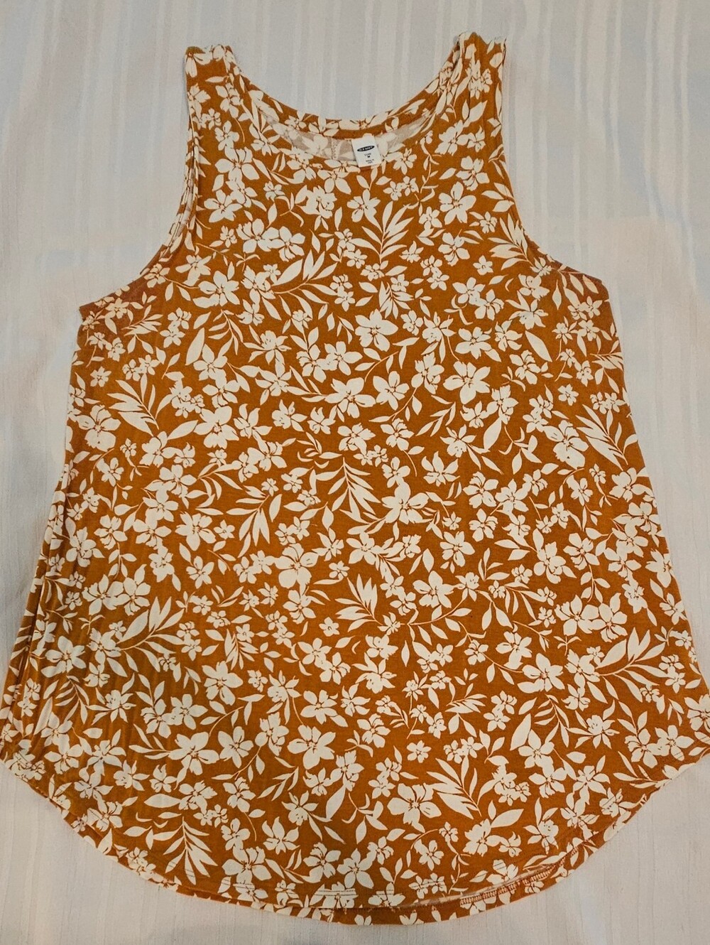 Old Navy Luxe Tank - Gold White Floral Sleeveless High Neck - Size M Medium